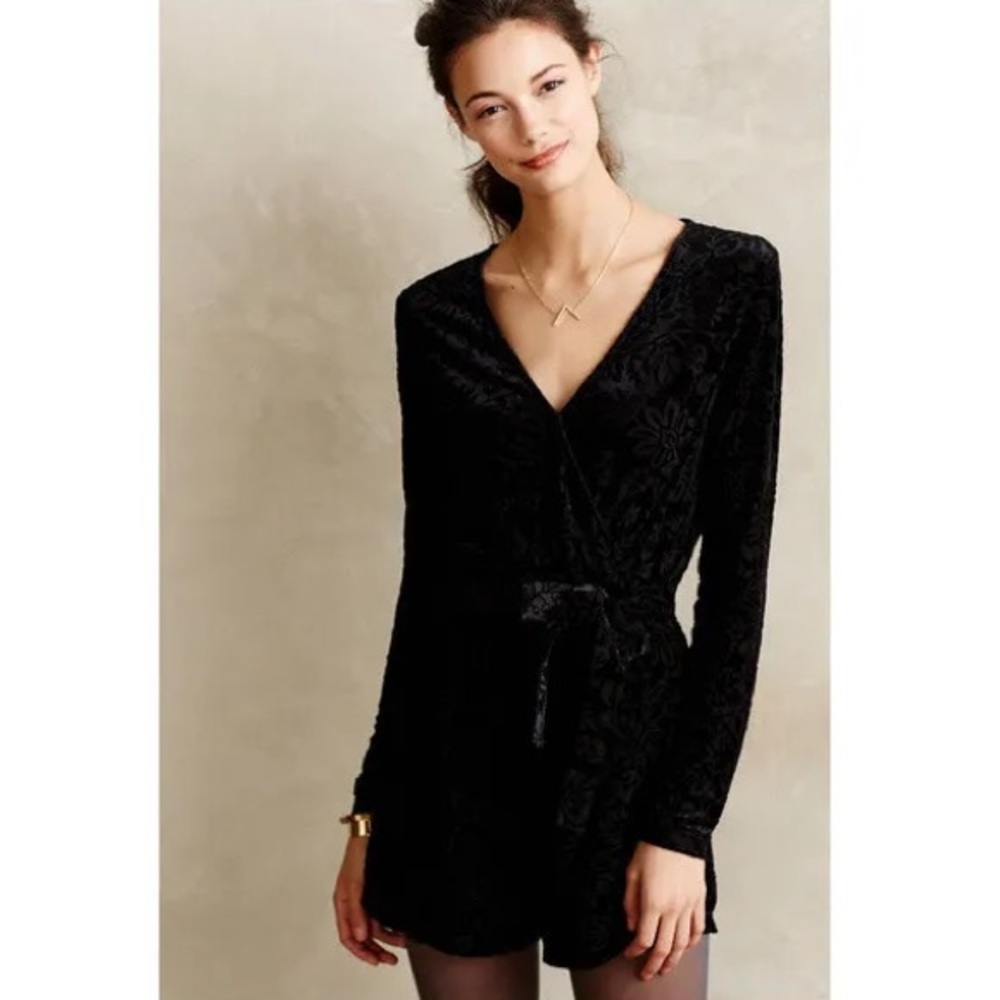 Anthropologie Saylor Velvet Burnout Romper
